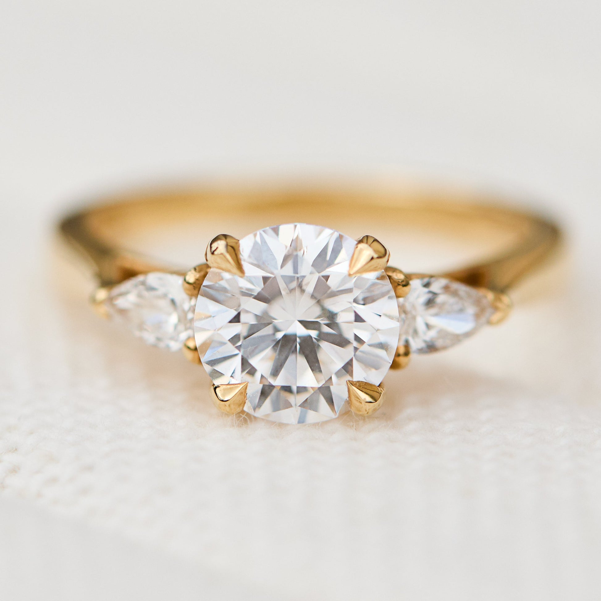 Marquise Shaped Three Stone Lab Grown Diamond Engagement Ring