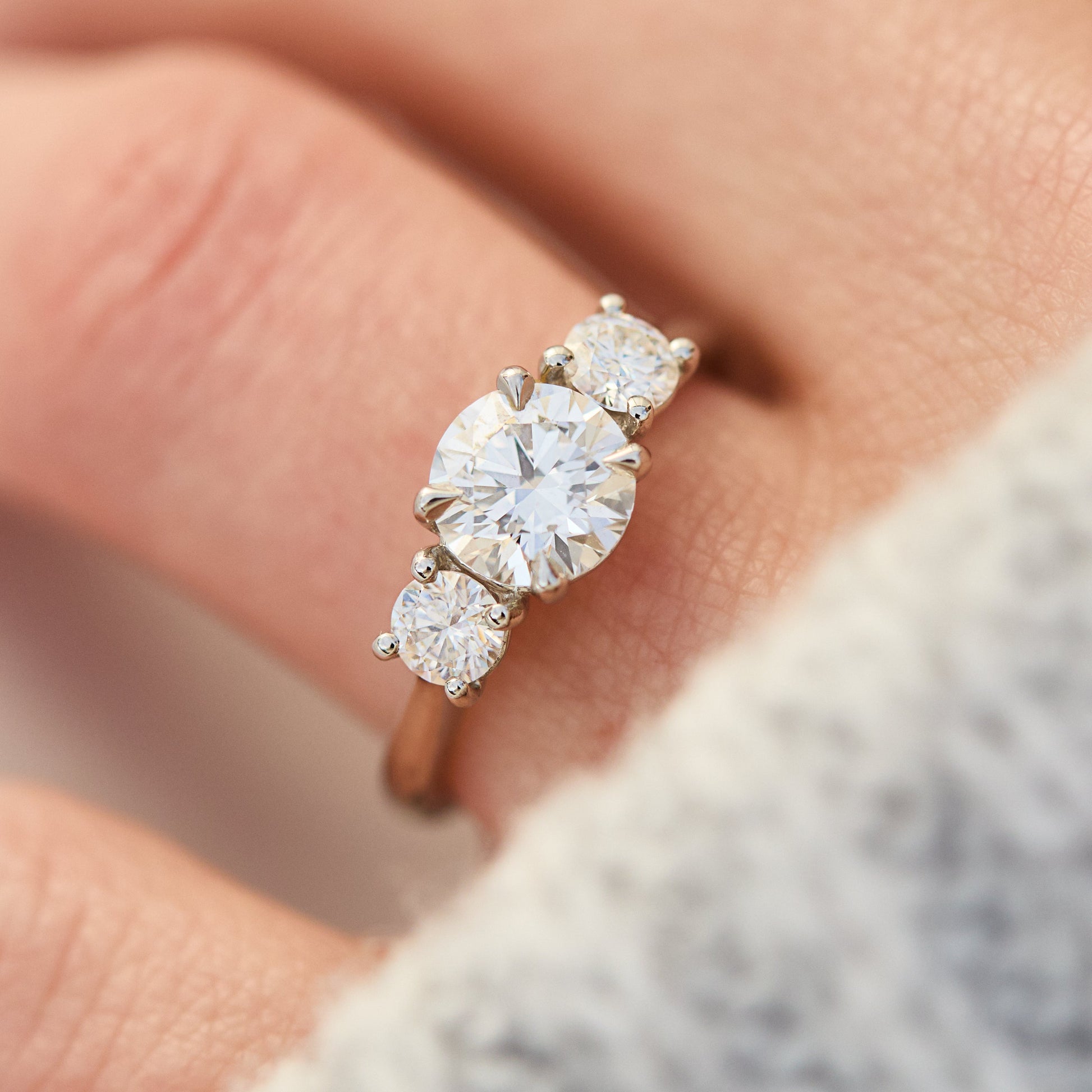 Marquise Shaped Three Stone Lab Grown Diamond Engagement Ring