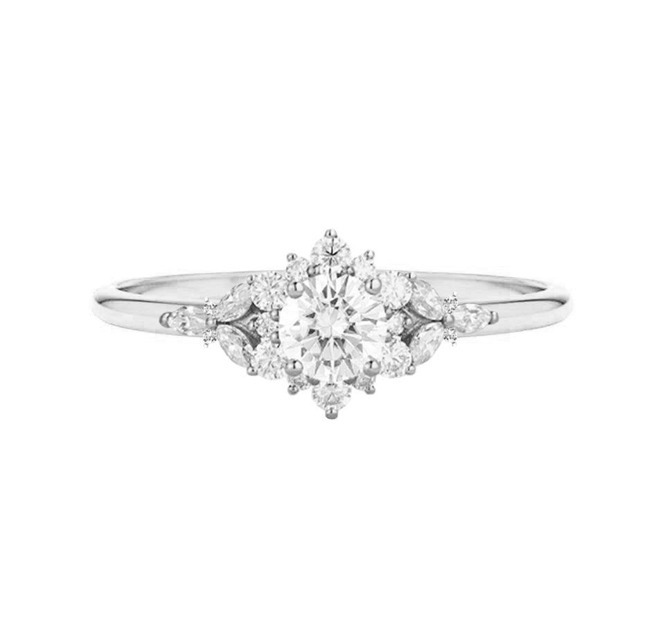1 CT Round Shaped Cluster Moissanite Diamond Engagement Ring