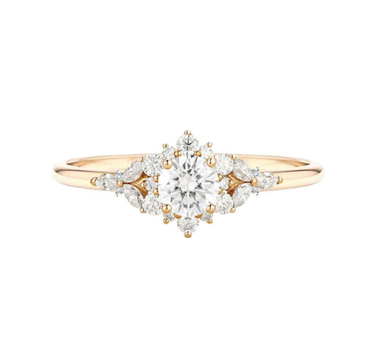 1 CT Round Shaped Cluster Moissanite Diamond Engagement Ring