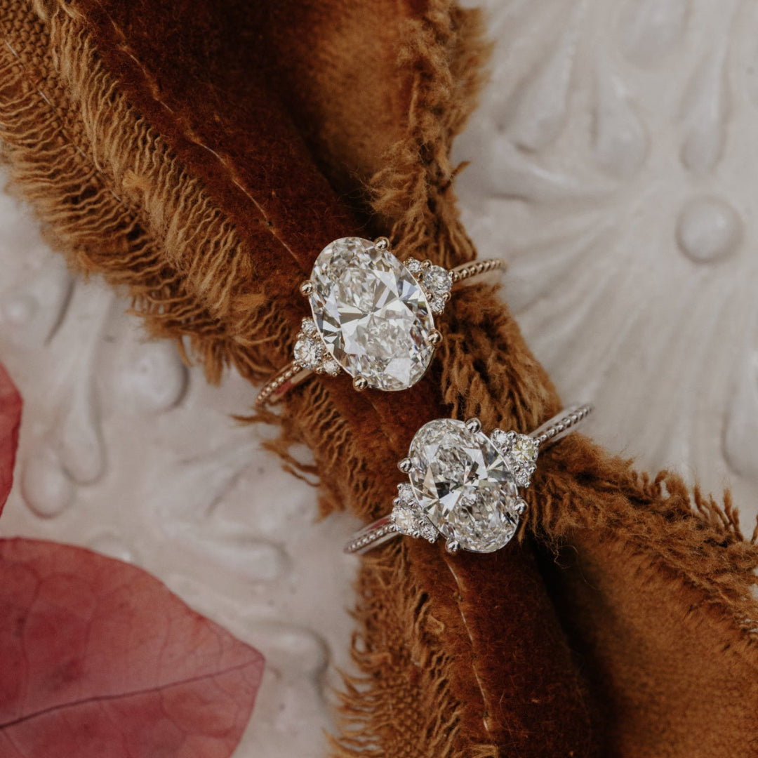 Marquise Shaped Three Stone Lab Grown Diamond Engagement Ring