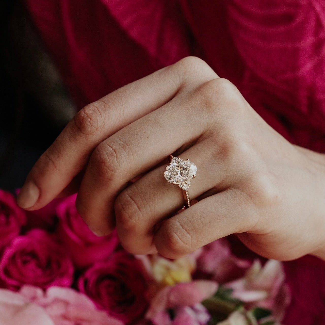 Marquise Shaped Three Stone Lab Grown Diamond Engagement Ring