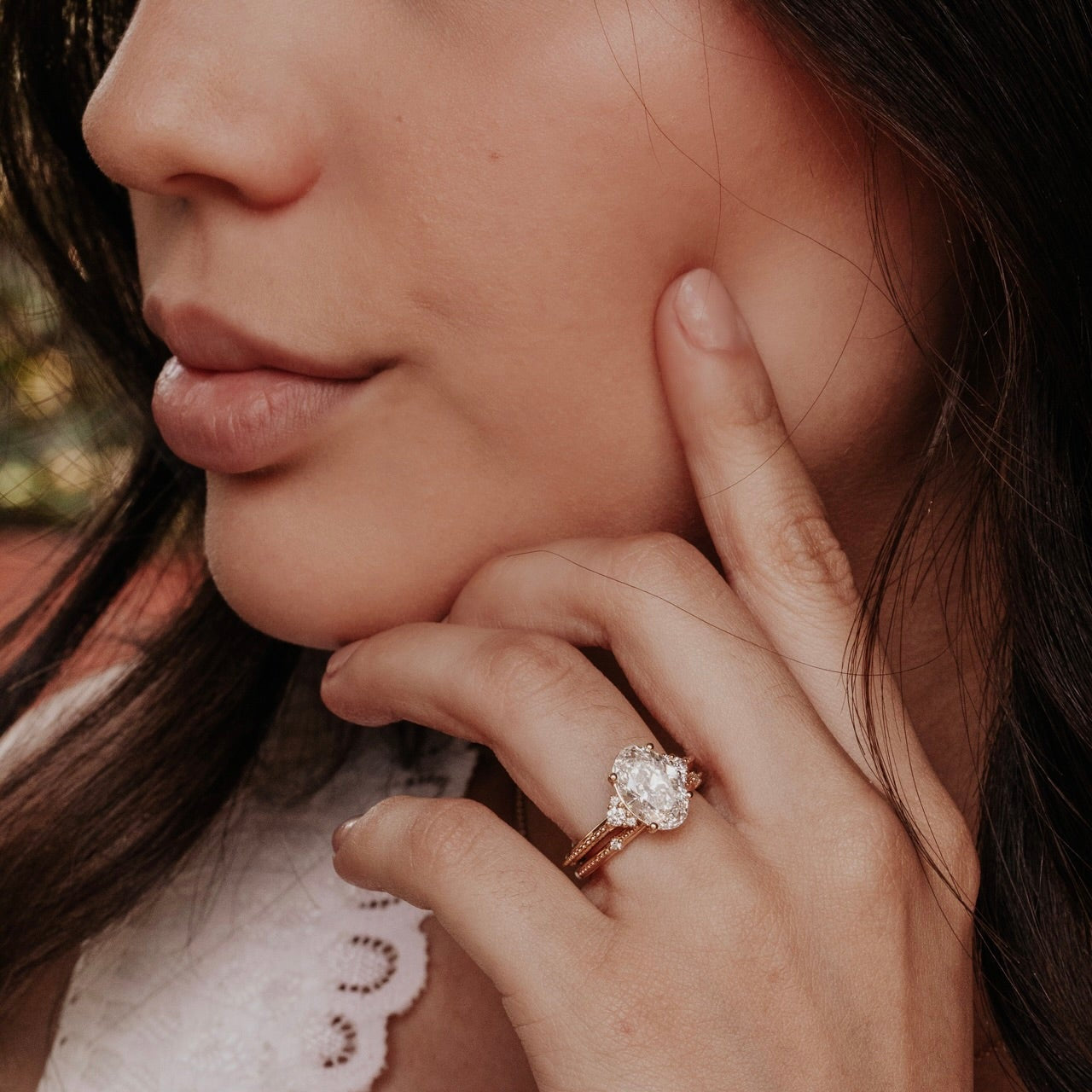 Marquise Shaped Three Stone Lab Grown Diamond Engagement Ring