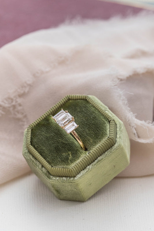 Marquise Shaped Three Stone Lab Grown Diamond Engagement Ring