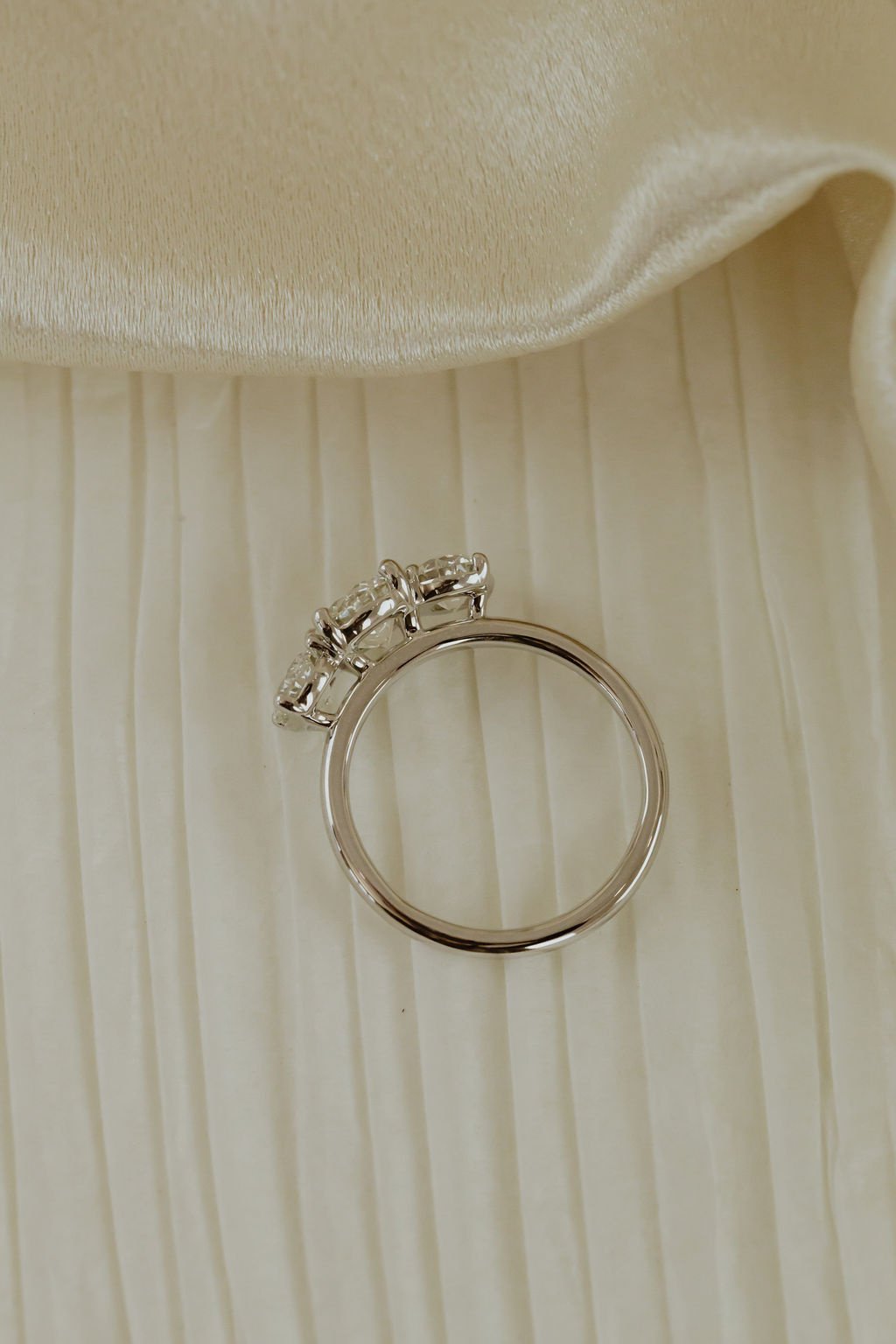 Marquise Shaped Three Stone Lab Grown Diamond Engagement Ring