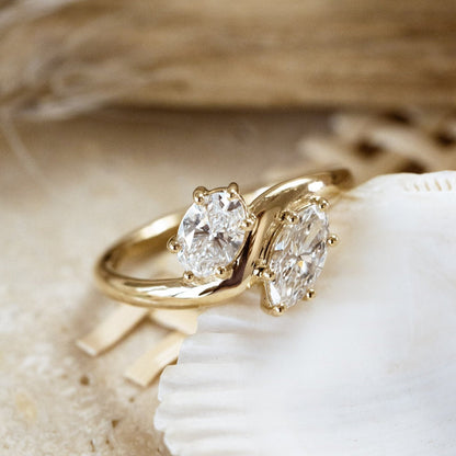 Marquise Shaped Three Stone Lab Grown Diamond Engagement Ring