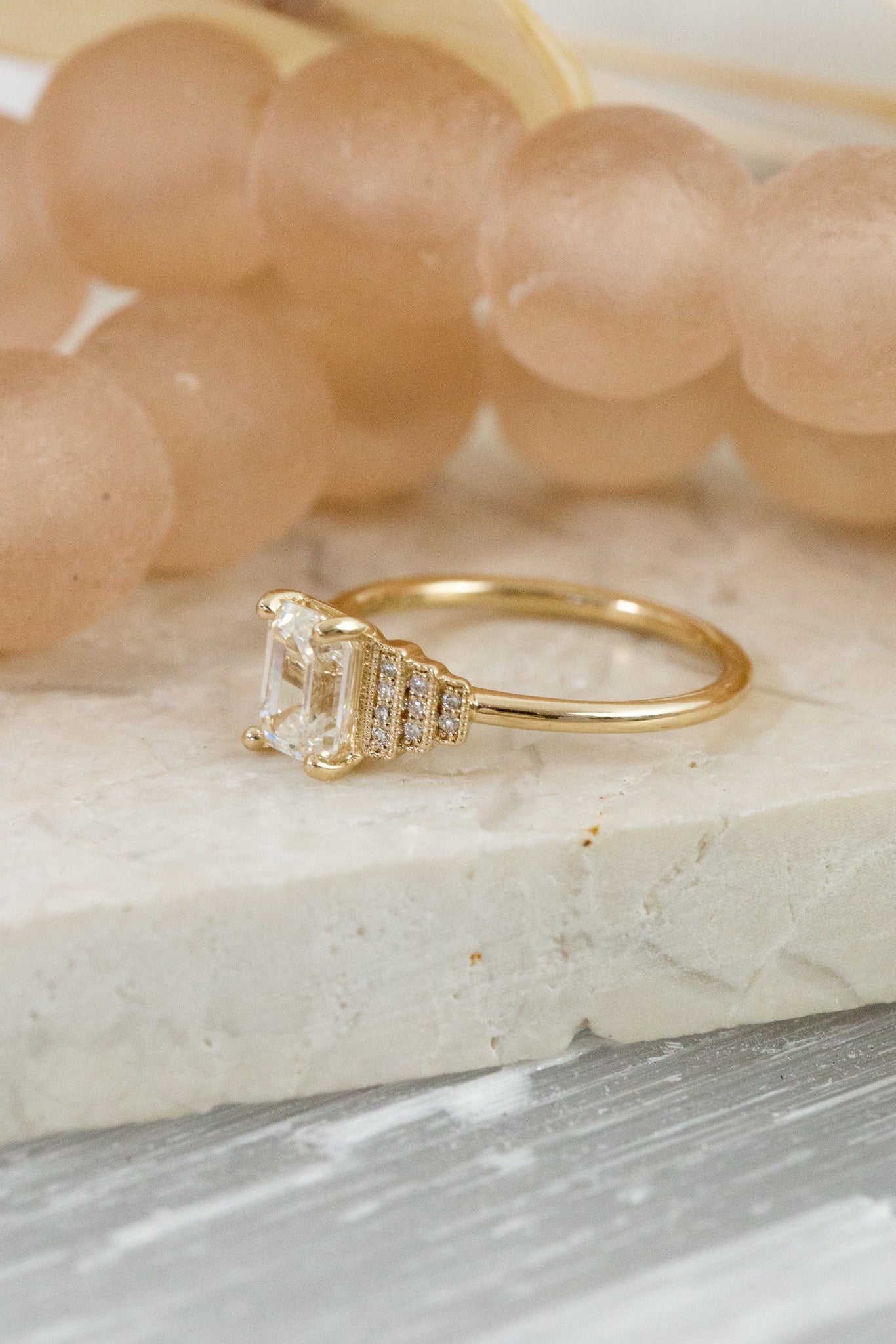 Marquise Shaped Three Stone Lab Grown Diamond Engagement Ring