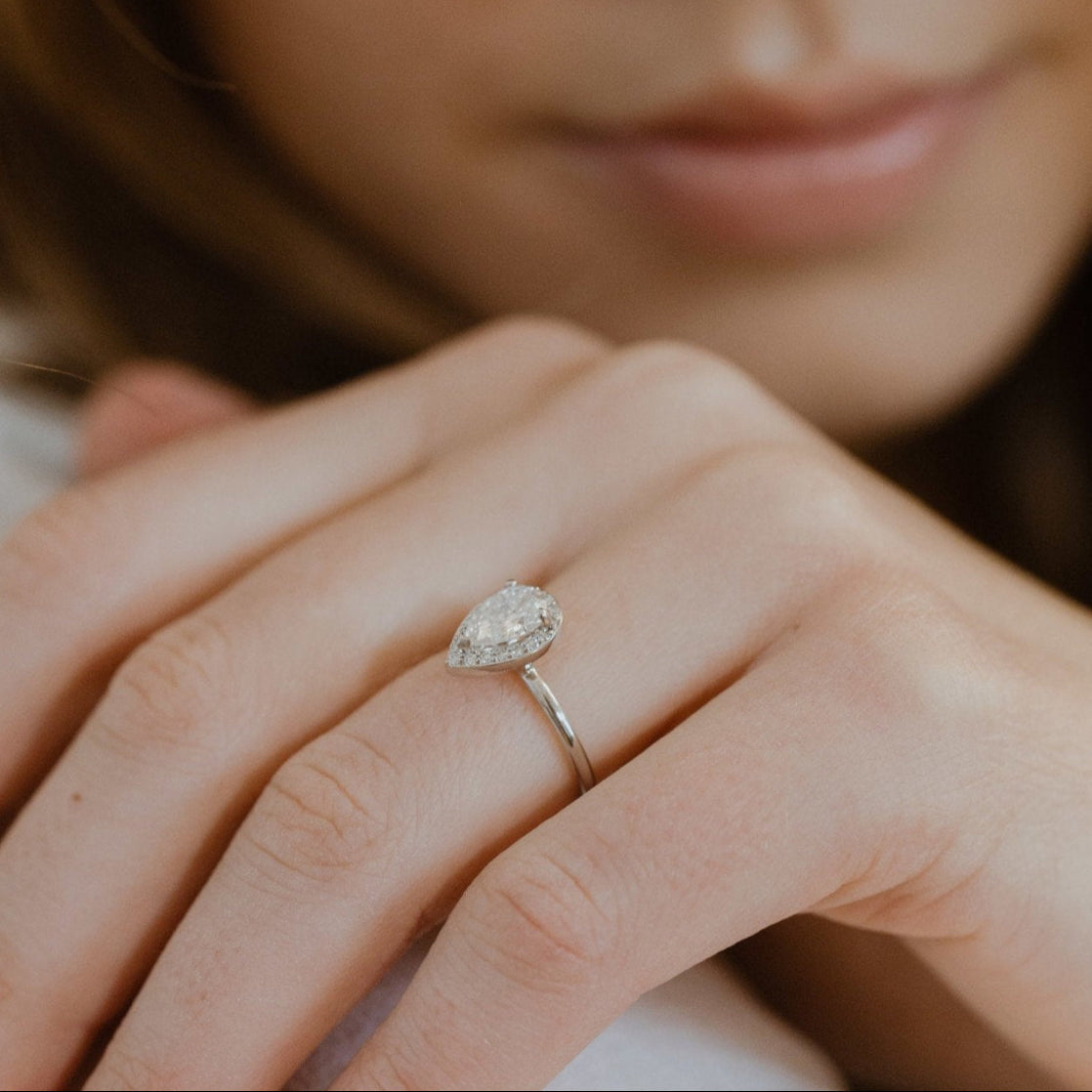 Marquise Shaped Three Stone Lab Grown Diamond Engagement Ring