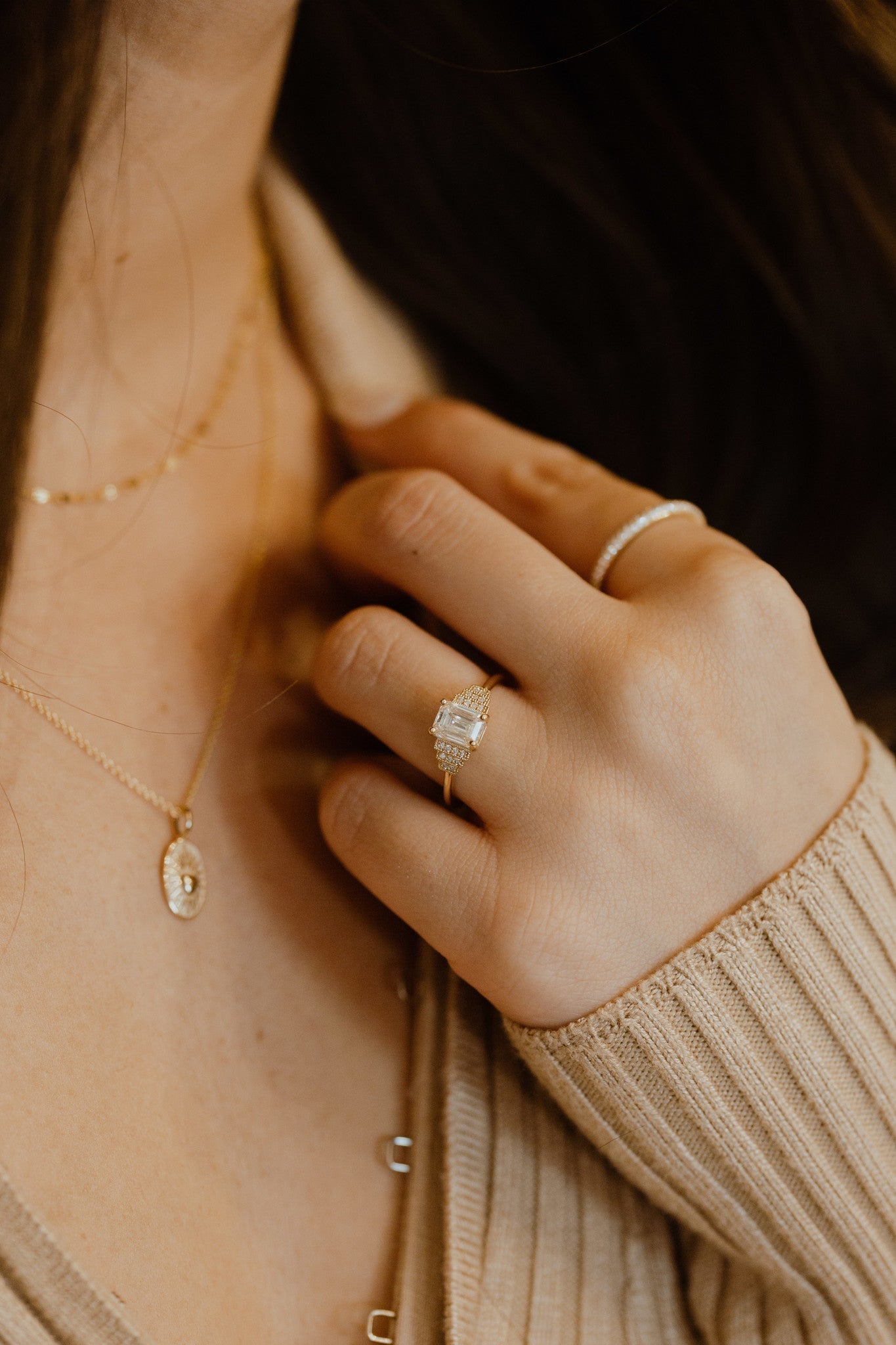 Marquise Shaped Three Stone Lab Grown Diamond Engagement Ring