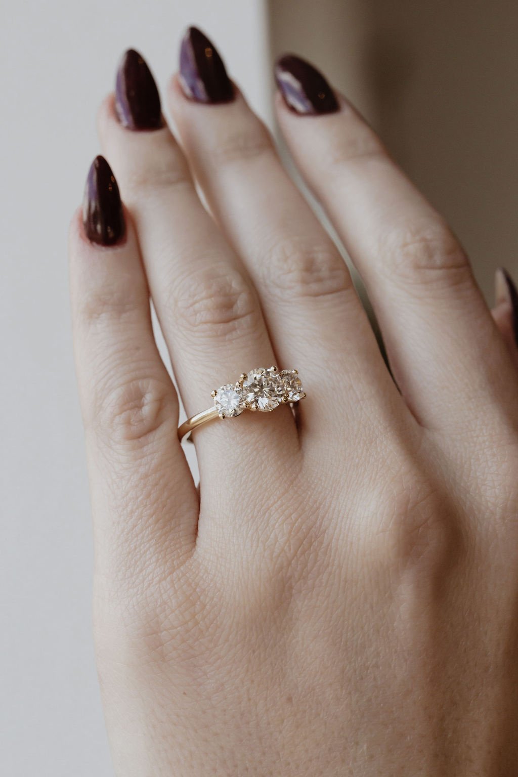 Marquise Shaped Three Stone Lab Grown Diamond Engagement Ring