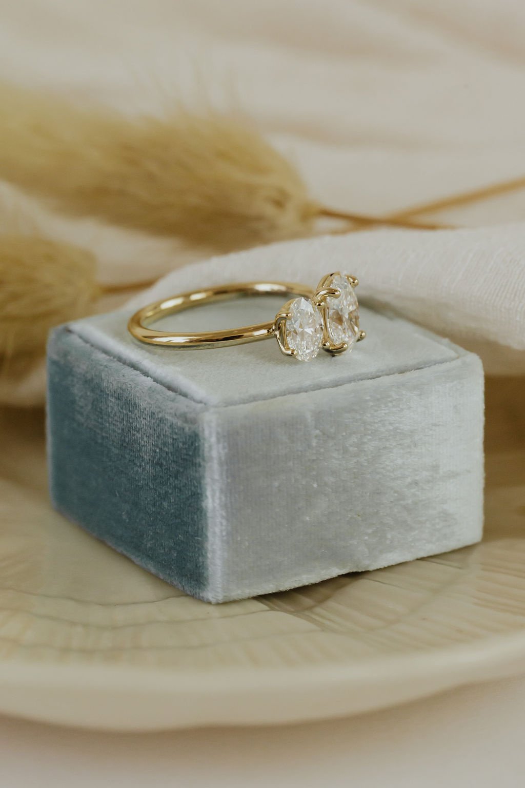 Marquise Shaped Three Stone Lab Grown Diamond Engagement Ring