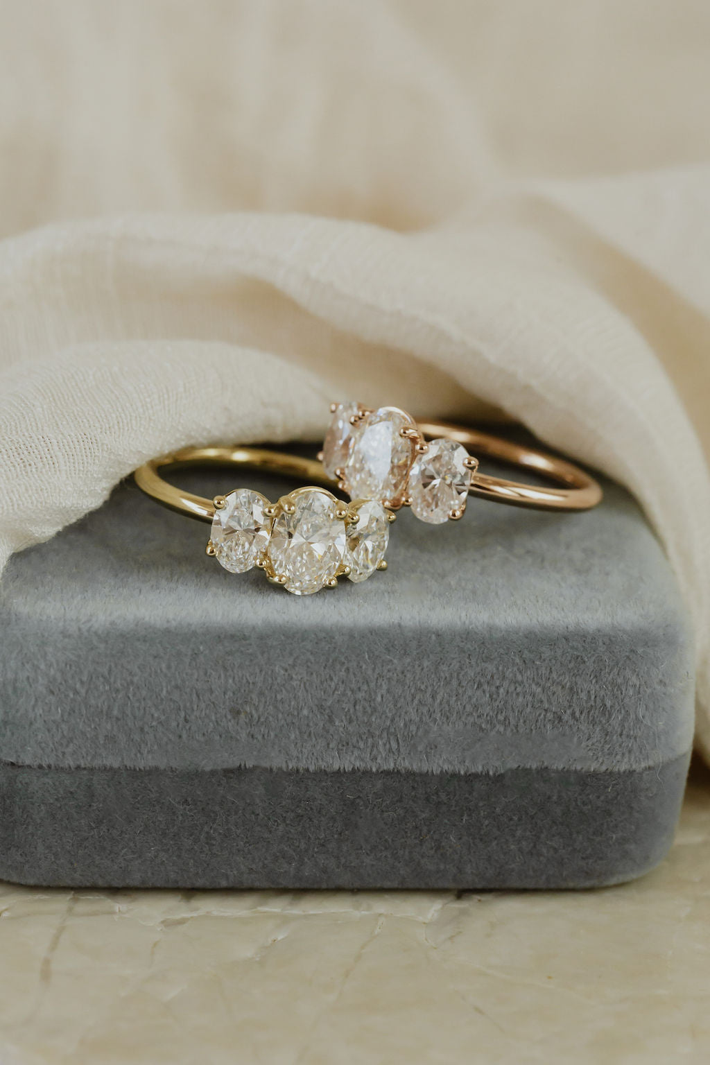 Marquise Shaped Three Stone Lab Grown Diamond Engagement Ring