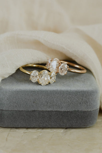 Marquise Shaped Three Stone Lab Grown Diamond Engagement Ring