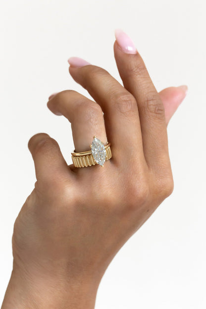 Marquise Shaped Three Stone Lab Grown Diamond Engagement Ring