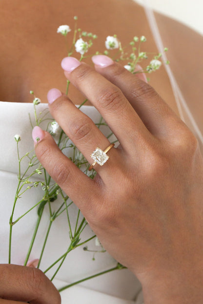 Marquise Shaped Three Stone Lab Grown Diamond Engagement Ring