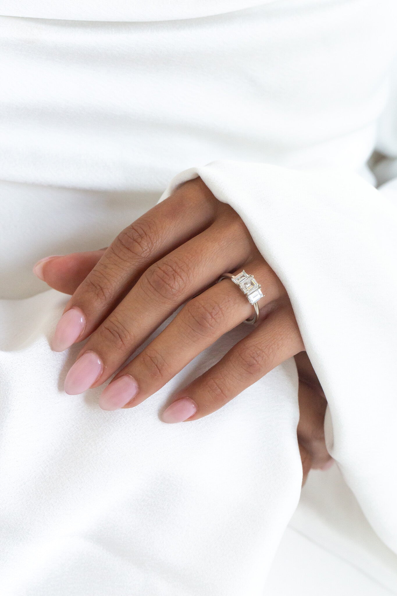 Marquise Shaped Three Stone Lab Grown Diamond Engagement Ring