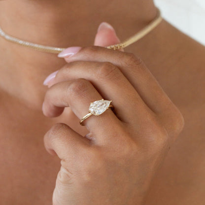 Marquise Shaped Three Stone Lab Grown Diamond Engagement Ring