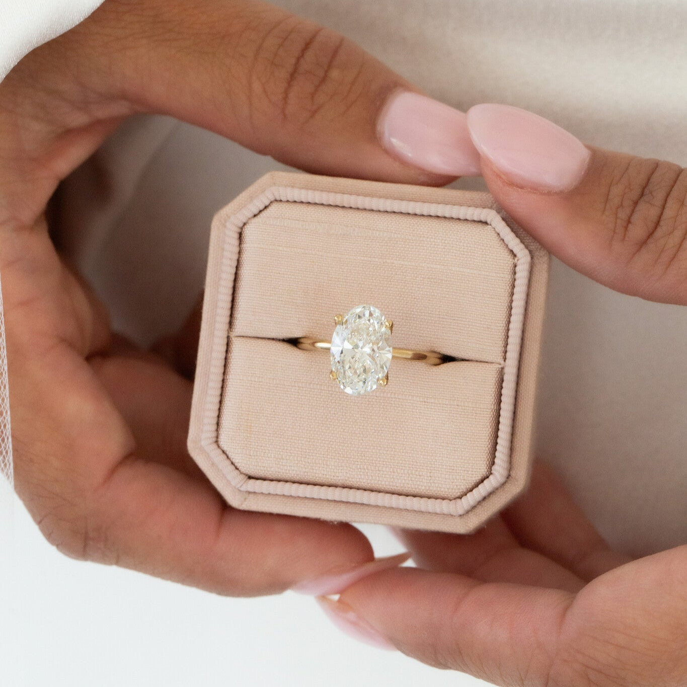 Marquise Shaped Three Stone Lab Grown Diamond Engagement Ring