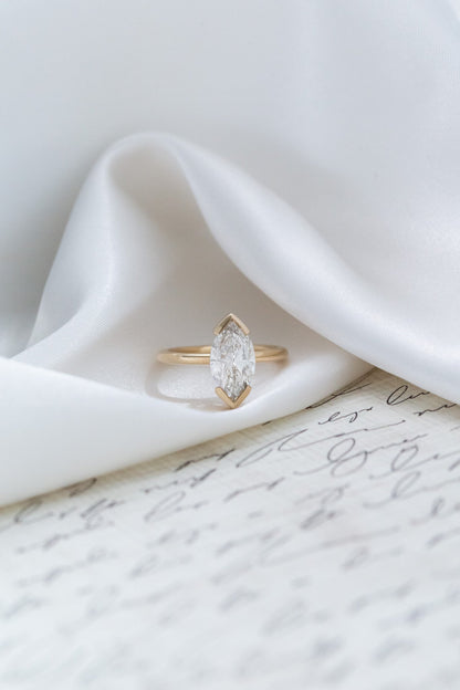 Marquise Shaped Three Stone Lab Grown Diamond Engagement Ring