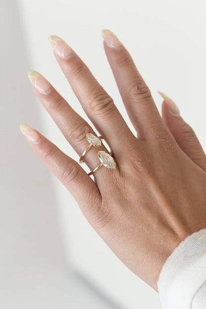 Marquise Shaped Three Stone Lab Grown Diamond Engagement Ring