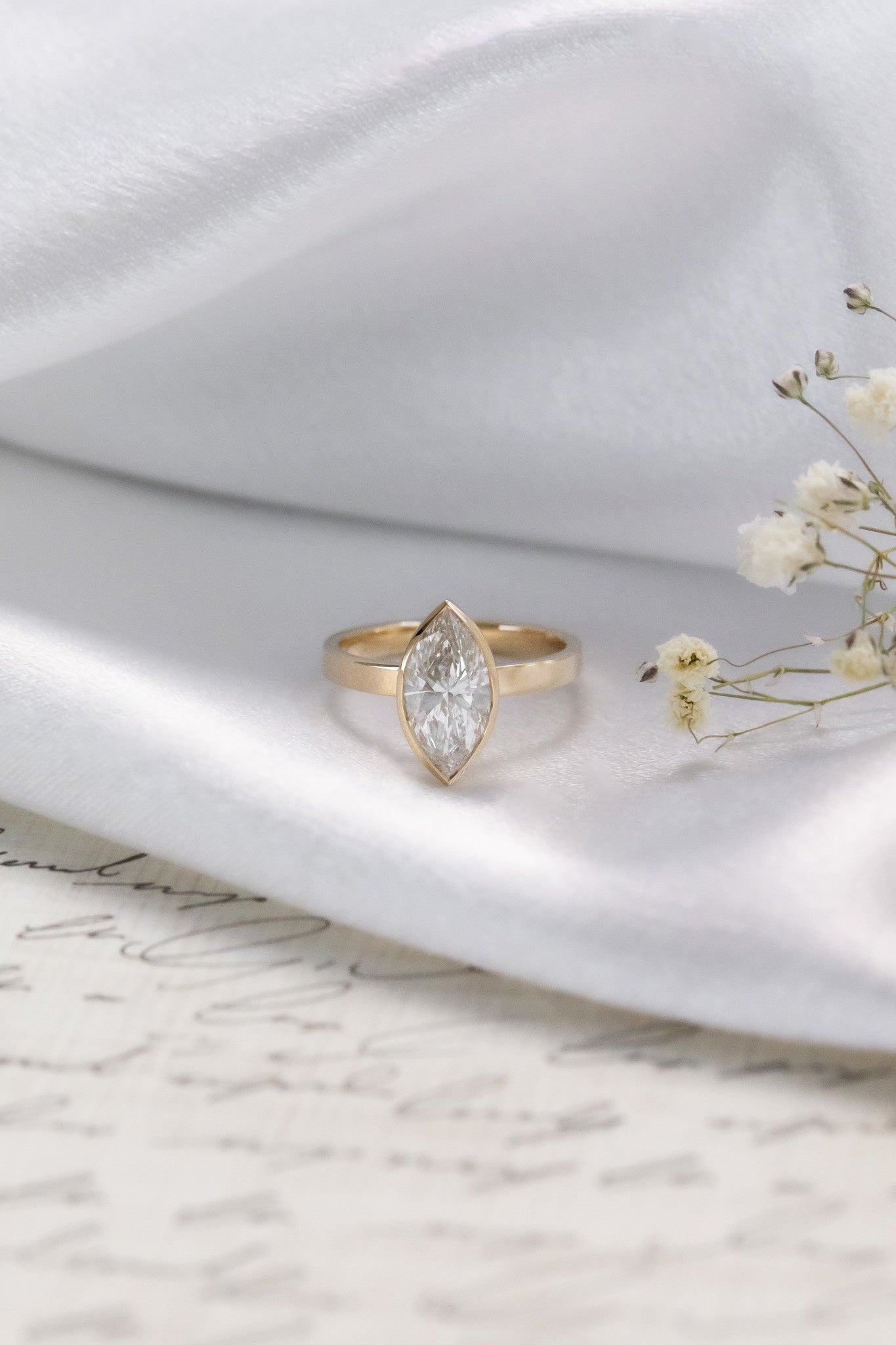 Marquise Shaped Three Stone Lab Grown Diamond Engagement Ring