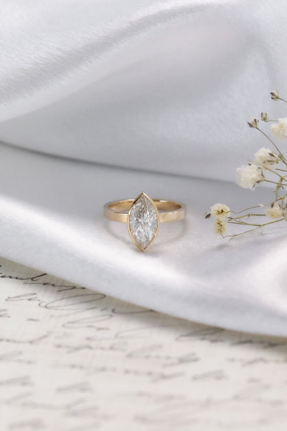 Marquise Shaped Three Stone Lab Grown Diamond Engagement Ring