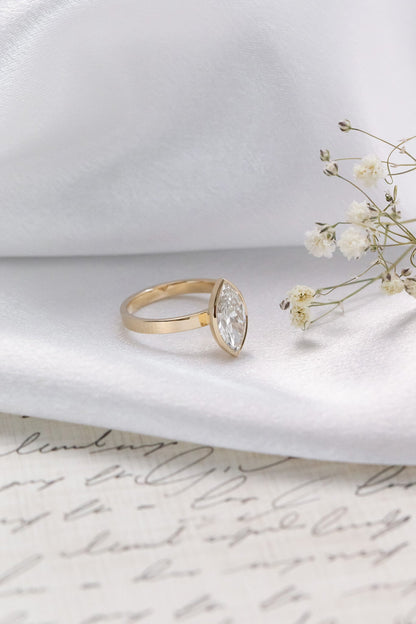 Marquise Shaped Three Stone Lab Grown Diamond Engagement Ring