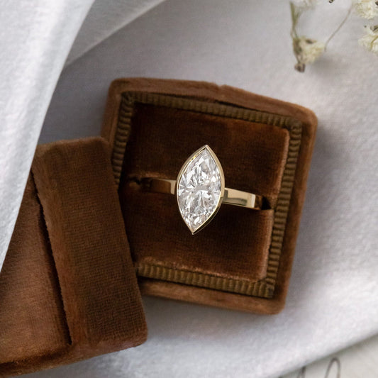 Marquise Shaped Three Stone Lab Grown Diamond Engagement Ring