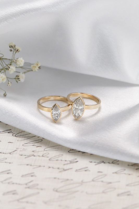 Marquise Shaped Three Stone Lab Grown Diamond Engagement Ring