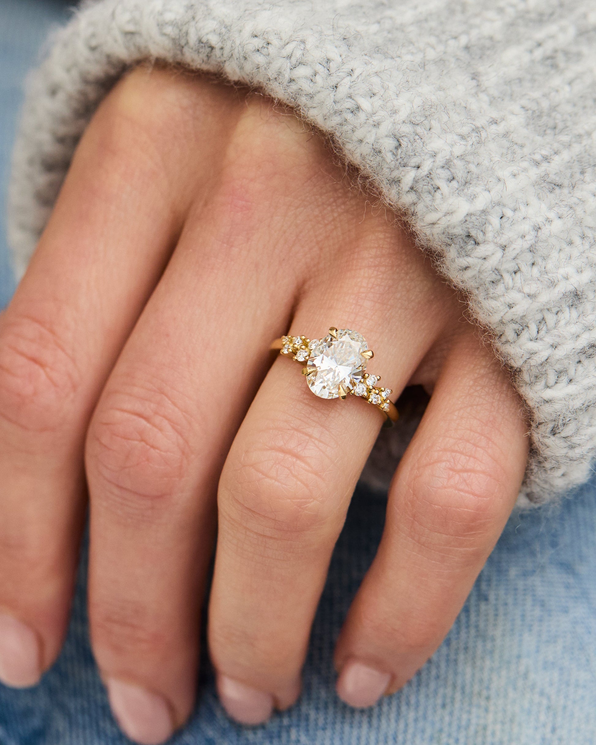 Marquise Shaped Three Stone Lab Grown Diamond Engagement Ring