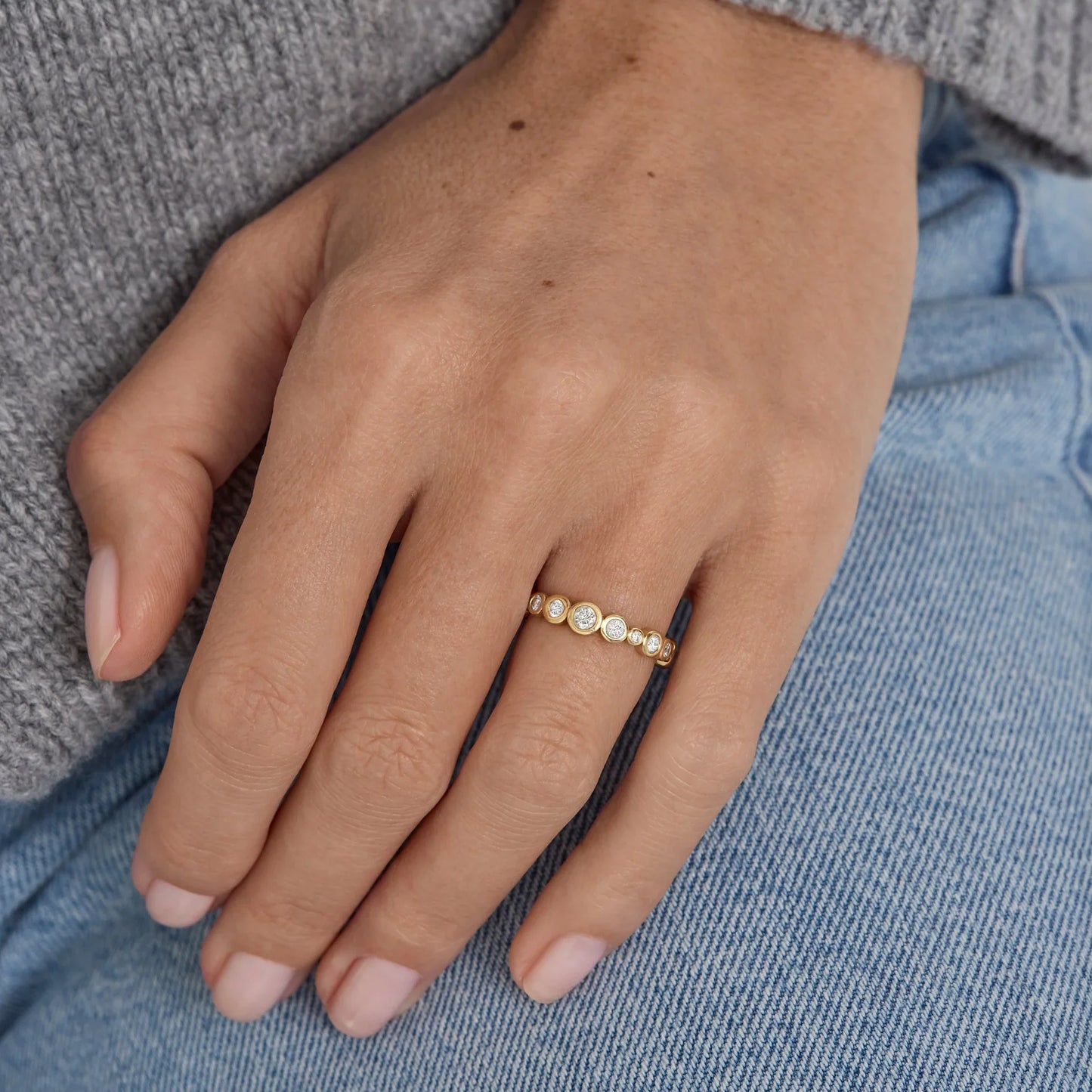 Timeless 0.3 TCW Round Stones Bezel Full Eternity Moissanite Diamond Wedding Band