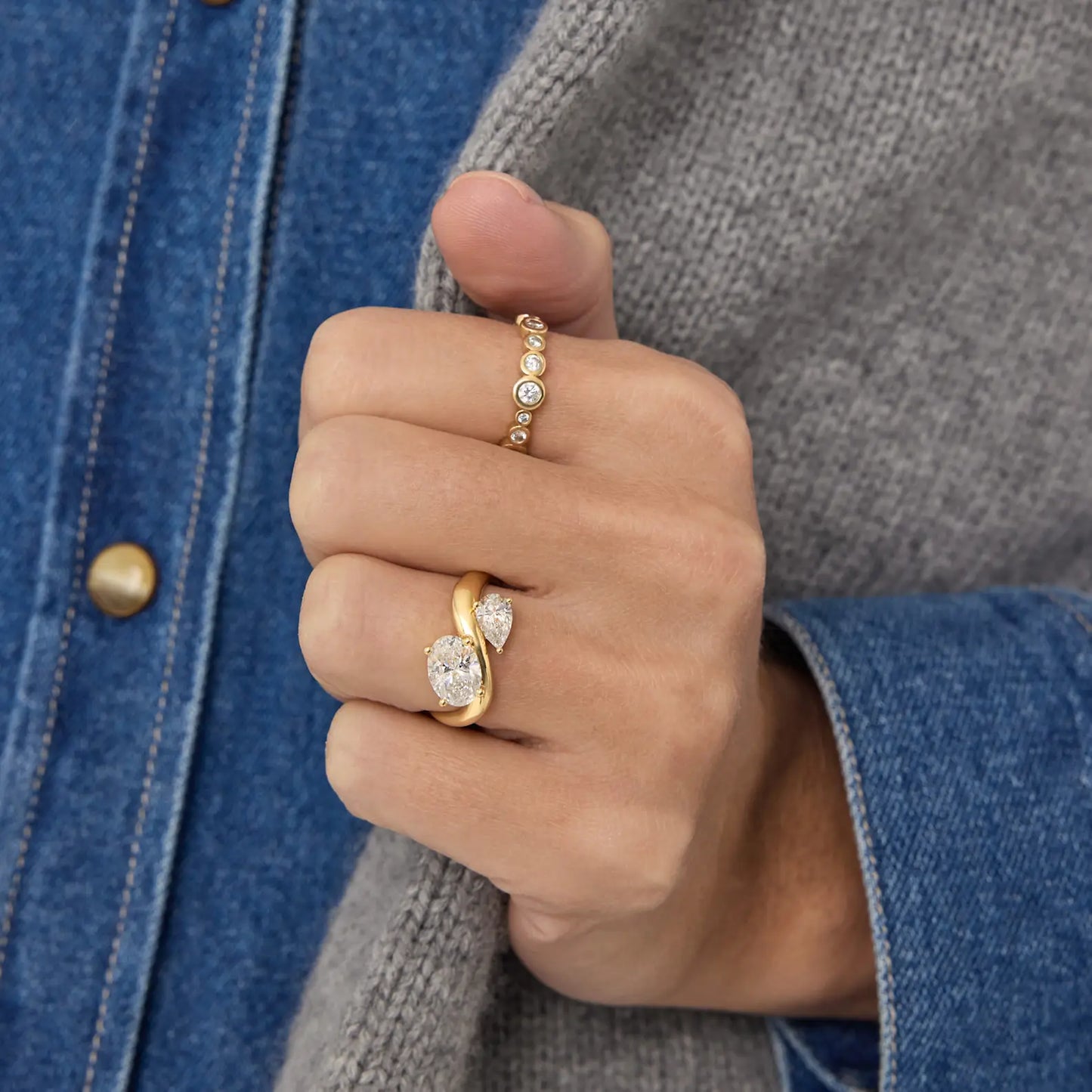 Timeless 2 CT Oval & Pear Cut Swirl Toi Eti Moi Setting Moissanite Diamond Engagement Ring