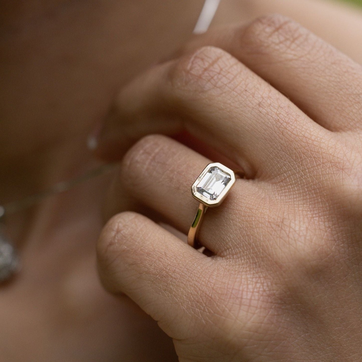 Marquise Shaped Three Stone Lab Grown Diamond Engagement Ring