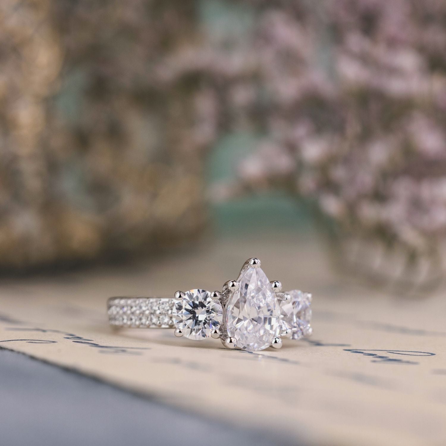 Marquise Shaped Three Stone Lab Grown Diamond Engagement Ring