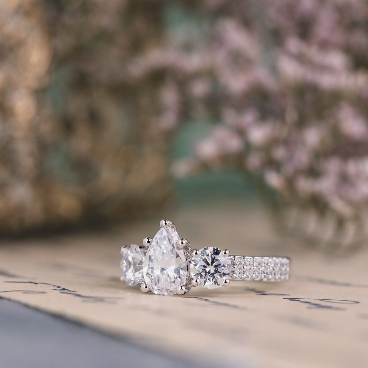 Marquise Shaped Three Stone Lab Grown Diamond Engagement Ring