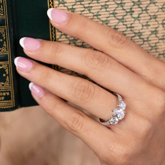 Marquise Shaped Three Stone Lab Grown Diamond Engagement Ring