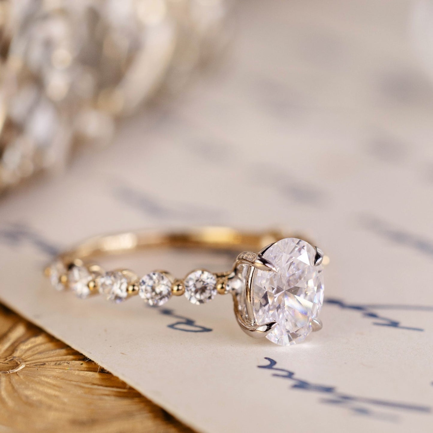 Marquise Shaped Three Stone Lab Grown Diamond Engagement Ring