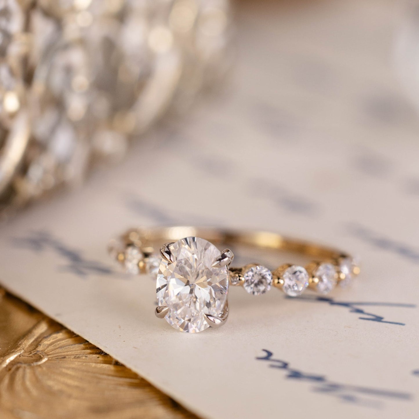 Marquise Shaped Three Stone Lab Grown Diamond Engagement Ring