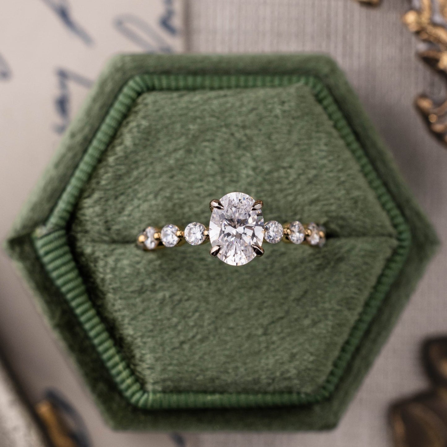 Marquise Shaped Three Stone Lab Grown Diamond Engagement Ring