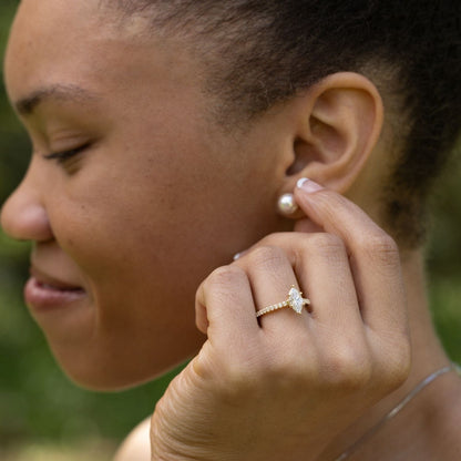 Marquise Shaped Three Stone Lab Grown Diamond Engagement Ring