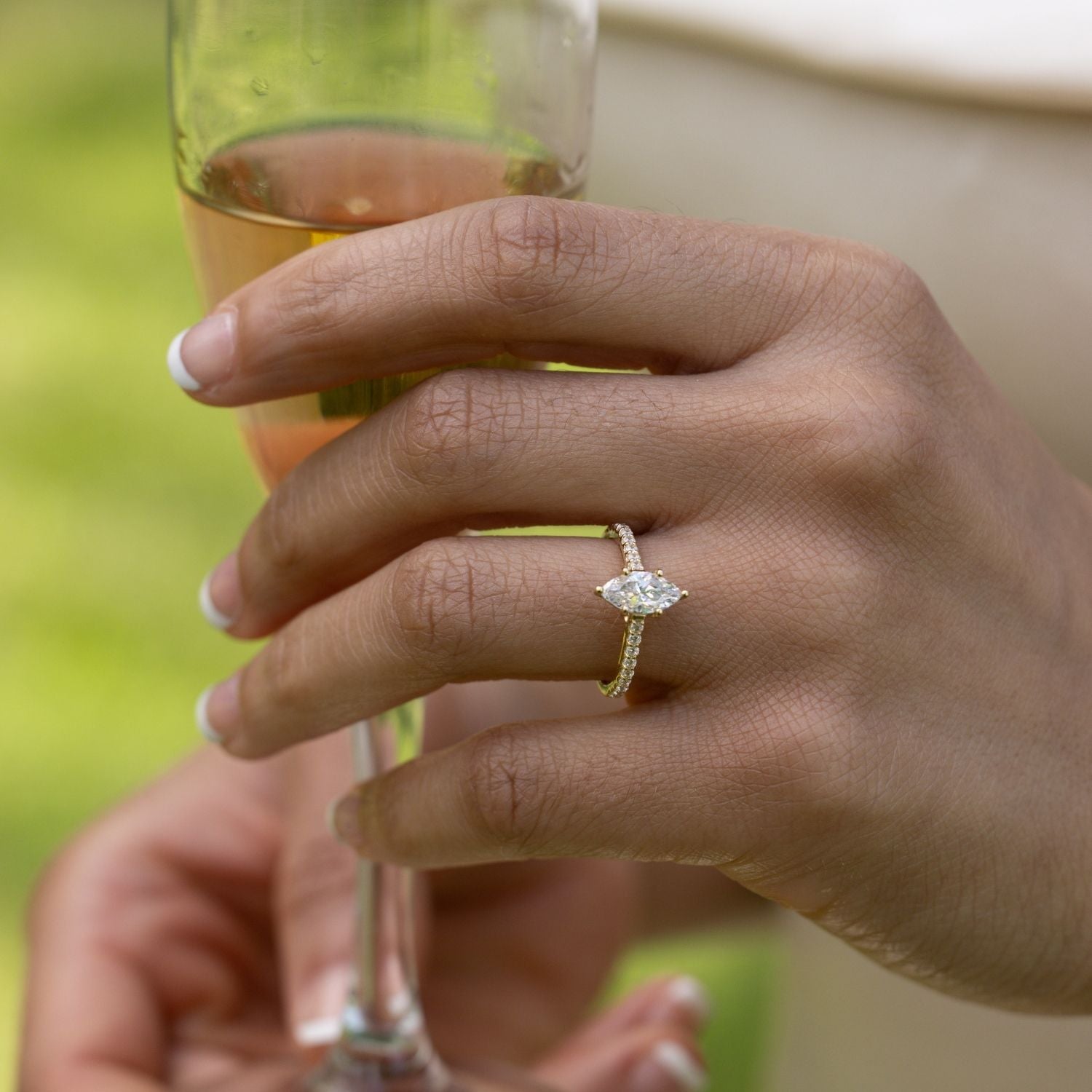 Marquise Shaped Three Stone Lab Grown Diamond Engagement Ring