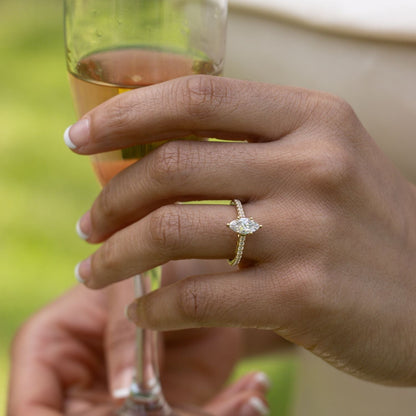 Marquise Shaped Three Stone Lab Grown Diamond Engagement Ring