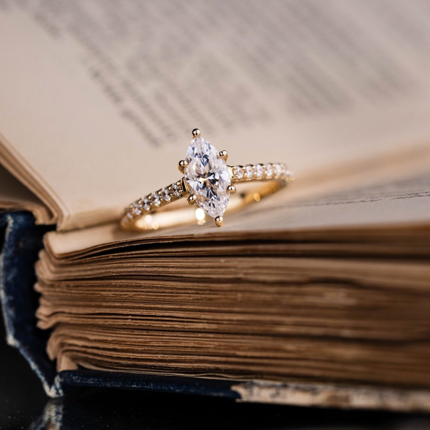 Marquise Shaped Three Stone Lab Grown Diamond Engagement Ring