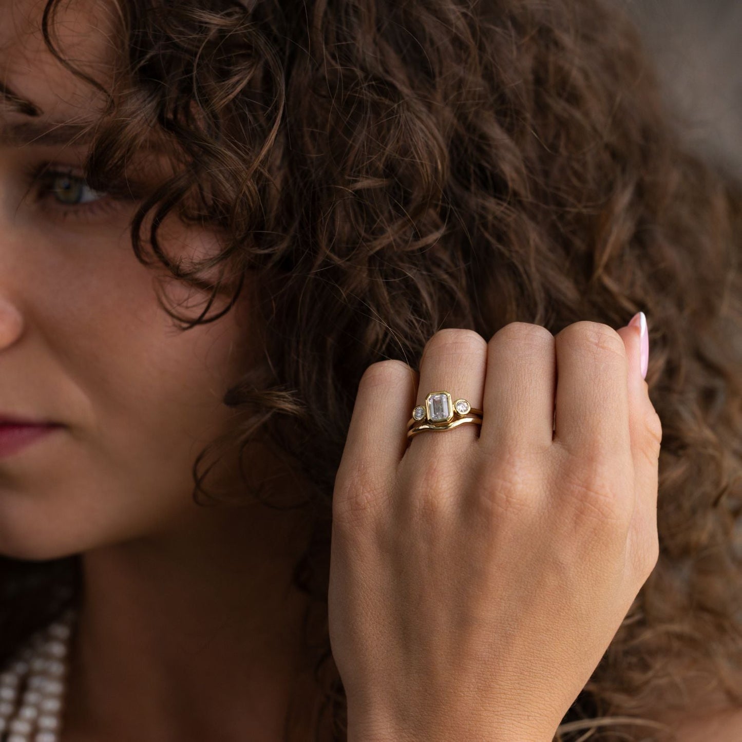 Marquise Shaped Three Stone Lab Grown Diamond Engagement Ring