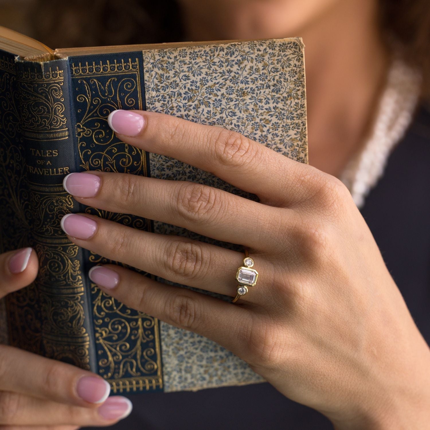 Marquise Shaped Three Stone Lab Grown Diamond Engagement Ring