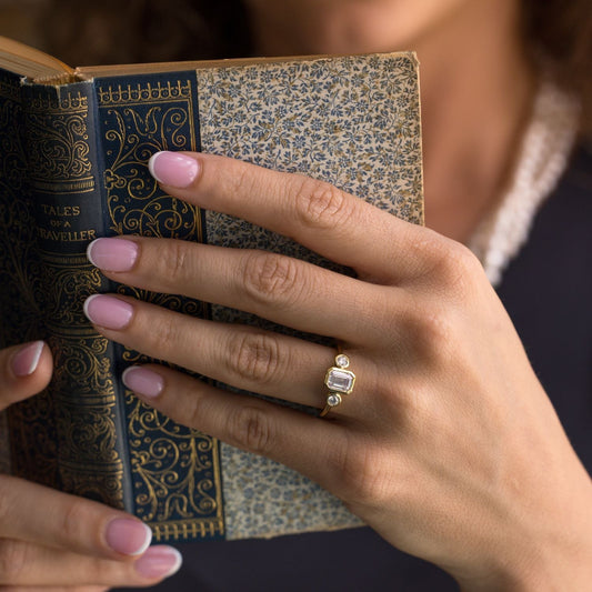 Marquise Shaped Three Stone Lab Grown Diamond Engagement Ring