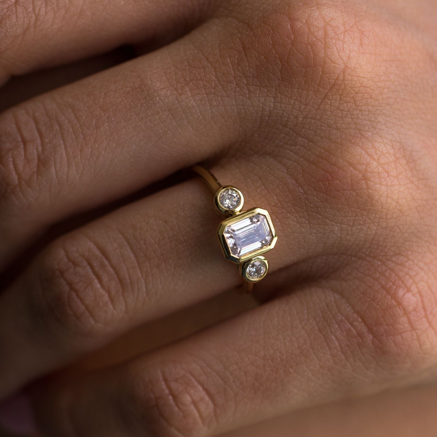 Marquise Shaped Three Stone Lab Grown Diamond Engagement Ring