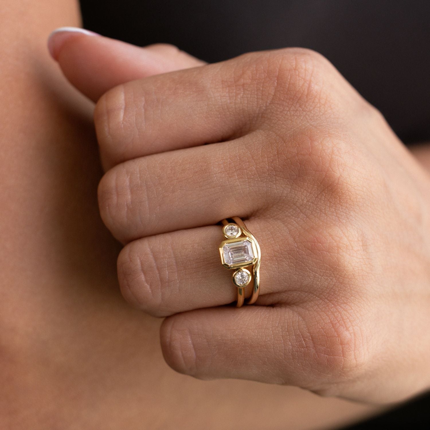 Marquise Shaped Three Stone Lab Grown Diamond Engagement Ring