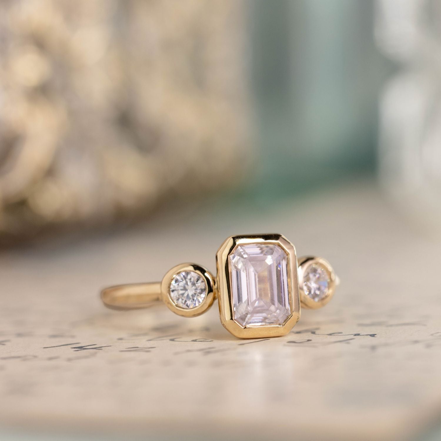 Marquise Shaped Three Stone Lab Grown Diamond Engagement Ring