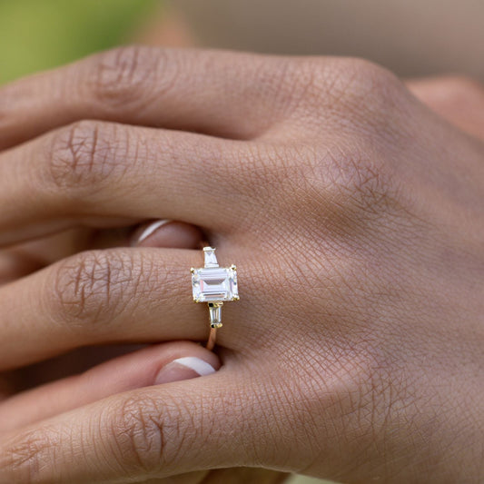 Marquise Shaped Three Stone Lab Grown Diamond Engagement Ring